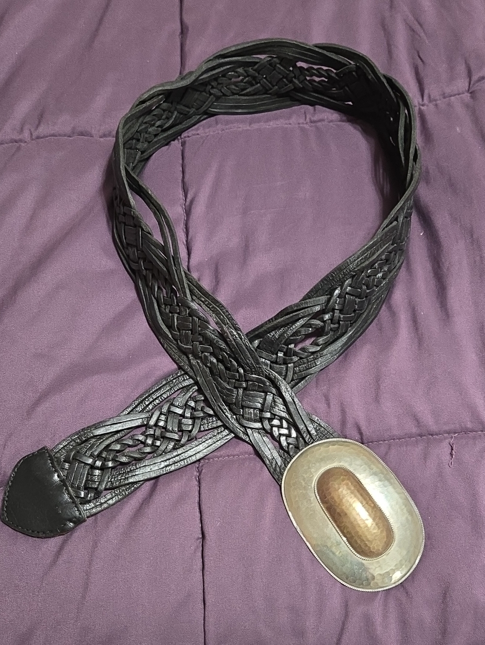 Chico's Black Braided Leather Belt with Oval Mixed Metal Buckle Size Medium